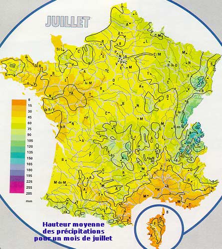 Hauteur moyenne de la pluie en juillet